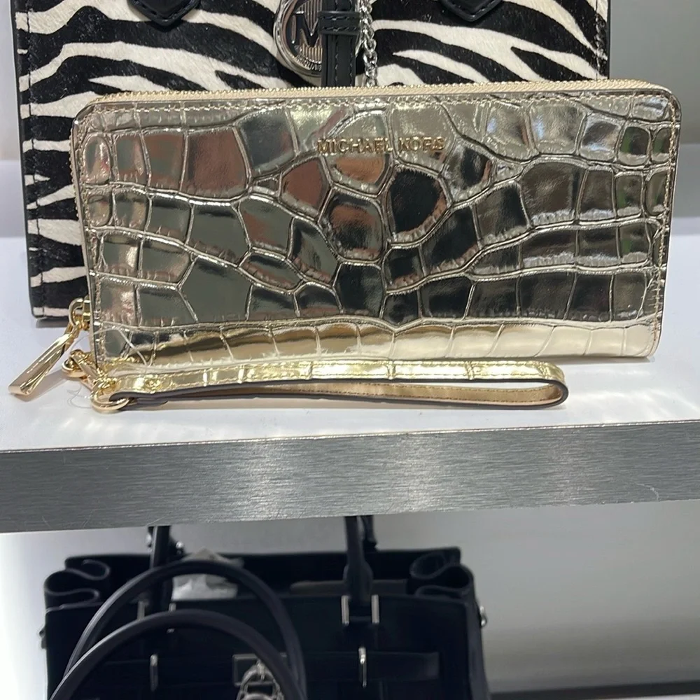 Michael Kors Gold Crocodile Embossed Wallet